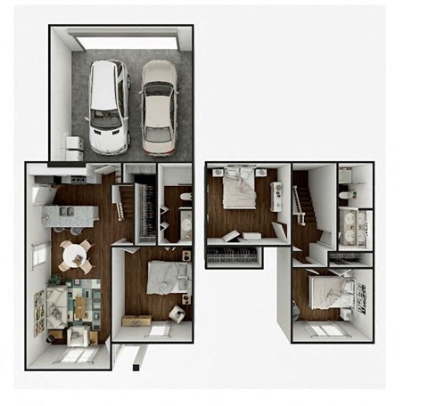 a floor plan of a house with a car in the garage